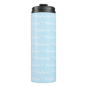 Bouteilles Isothermes Nom personnalisable texte motif bleu clair blanc