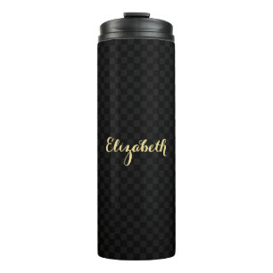 Bouteilles Isothermes Nom personnalisé Black Check Motif Sleek Steel