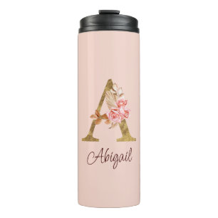 Bouteilles Isothermes Nom personnalisé Blush Rose Pâle Lettre A en feuil