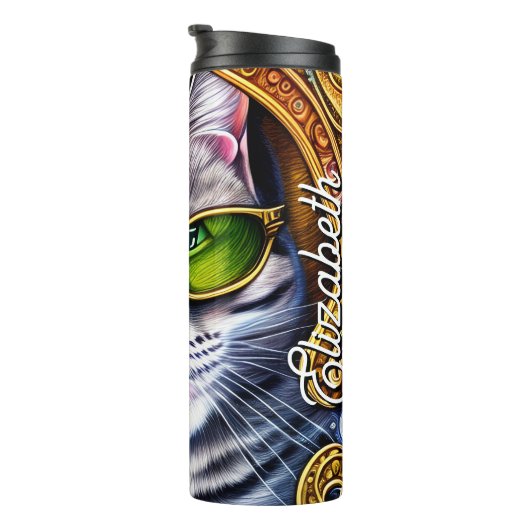 Bouteilles Isothermes Nom personnalisé Chat adorable porter des lunettes (Tourné sur la droite)