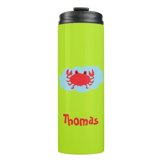Bouteilles Isothermes Nom personnalisé crabe rouge sur bleu et vert (Devant)