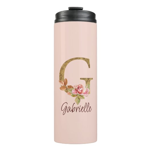Bouteilles Isothermes Nom personnalisé Lettre G Or Foil Blush Roses rose (Devant)