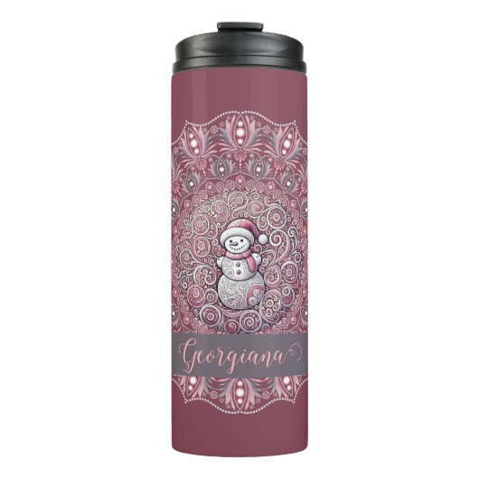 Bouteilles Isothermes Nom personnalisé mignon Whimsical Pink Snowman Man (Devant)