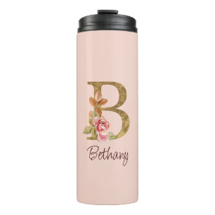 Bouteilles Isothermes Nom personnalisé Or Foil Blush Roses roses lettre 