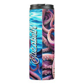 Bouteilles Isothermes Nom personnalisé Pink Octopus Blue Ocean Wave (Dos)