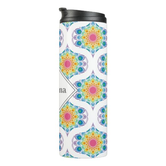 Bouteilles Isothermes Nom personnalisé Rainbow Floral Mandala Retro Ogee (Tourné sur la droite)