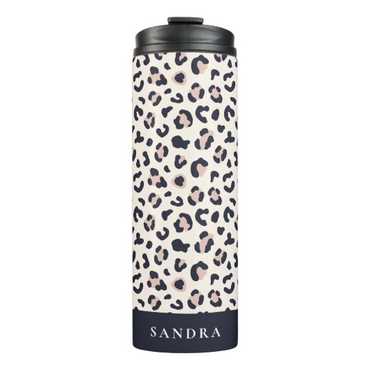 Bouteilles Isothermes Nom personnalisé rose Empreinte de léopard (Devant)