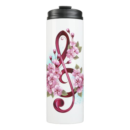 Bouteilles Isothermes Notes de clef musicale en treble avec des fleurs S (Devant)