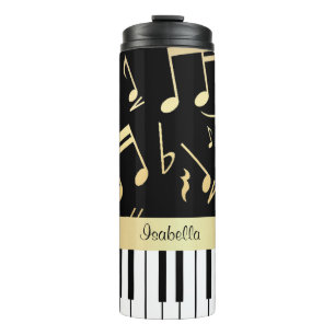Bouteilles Isothermes Notes musicales et touches de piano Noir et Or