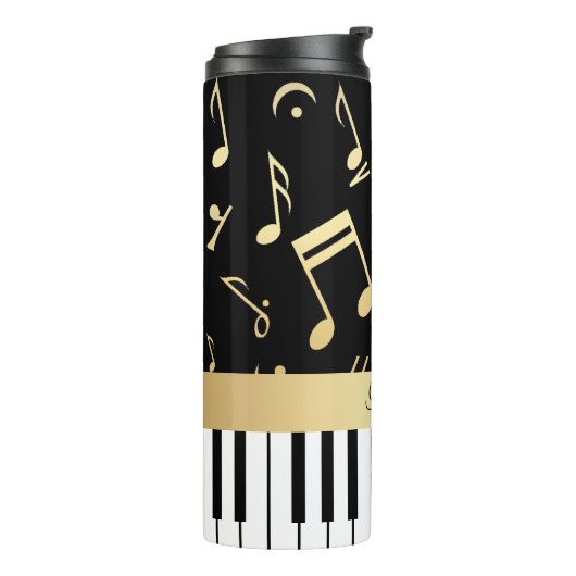 Bouteilles Isothermes Notes musicales et touches de piano Noir et Or (Tourné sur la gauche)