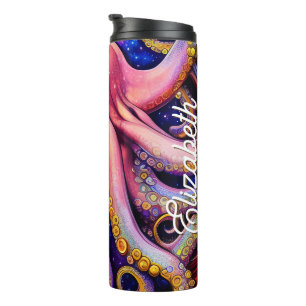Bouteilles Isothermes Octopus rose Whimsical avec nom personnalisé