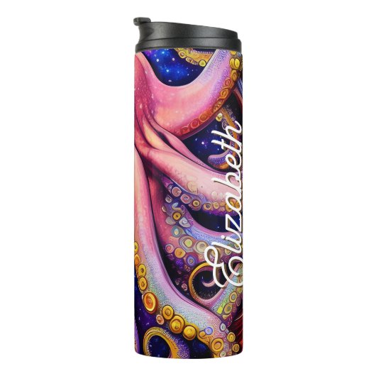Bouteilles Isothermes Octopus rose Whimsical avec nom personnalisé (Tourné sur la droite)