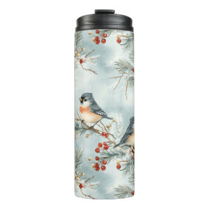 Bouteilles Isothermes Oiseaux d'hiver Motif avec Pinecones et neige