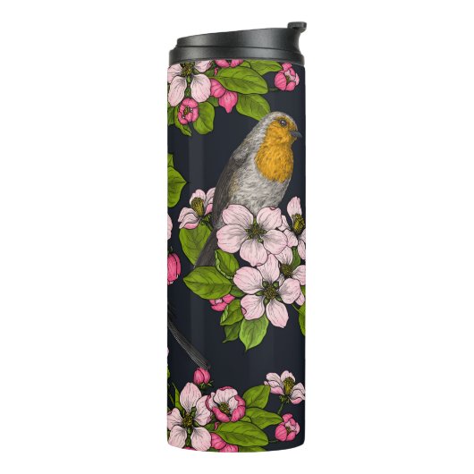 Bouteilles Isothermes Oiseaux et fleurs en noir (Tourné sur la gauche)