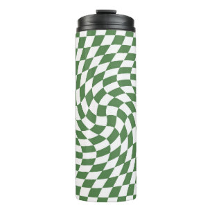 Bouteilles Isothermes Olive Green & White À damiers Motif déformé