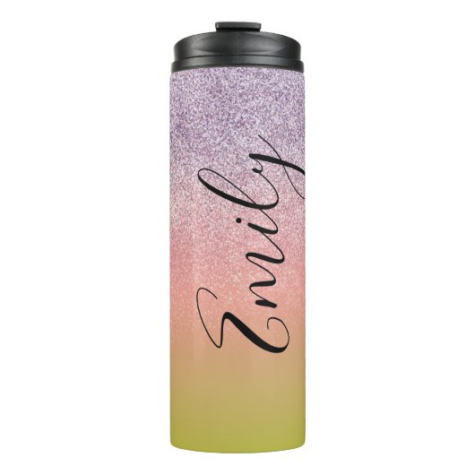 Bouteilles Isothermes Ombre Faux Sparkle Monogramme Nom (Devant)