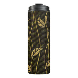 Bouteilles Isothermes Or et noir : Texture 3D Feuille.