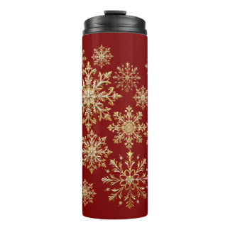 Bouteilles Isothermes Or Noël et flocon de neige rouge