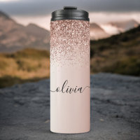 Or Rose Gold - Monogramme Nom Paillettes Rose Blus