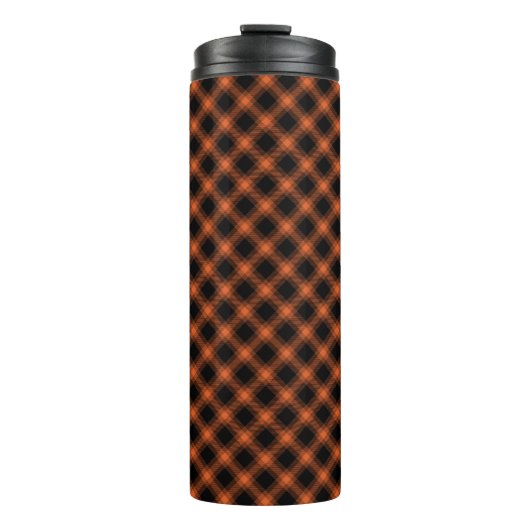 BOUTEILLES ISOTHERMES ORANGE D'AUTOMNE & MOTIFS PLAID DE DIAGONAL NOIR (Devant)