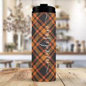 Bouteilles Isothermes Orange Plaid Automne Automne Signature Script Nom