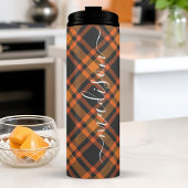 Bouteilles Isothermes Orange Plaid Automne Automne Signature Script Nom