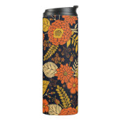 Bouteilles Isothermes Orange rétro, Jaune & Marine Floral (Tourné sur la gauche)