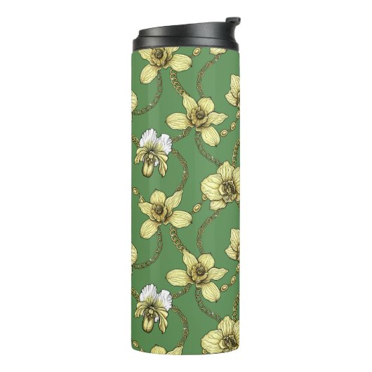 Bouteilles Isothermes Orchidées et chaînes, jaune et vert kelly (Tourné sur la gauche)