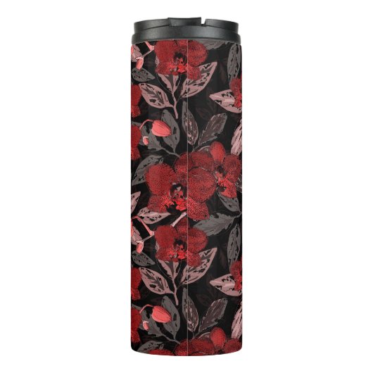 Bouteilles Isothermes Orchidées rouges sur noir. (Dos)