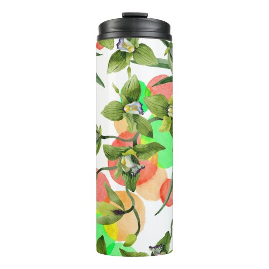 Bouteilles Isothermes Orchidées vertes : aquarelle florale sans soudure. (Devant)