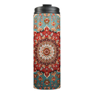 Bouteilles Isothermes Oriental Retro Motif Perse Rouge Crème Bleu