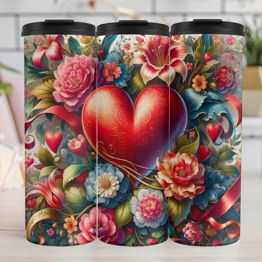 Bouteilles Isothermes Ornate Red Heart Floral