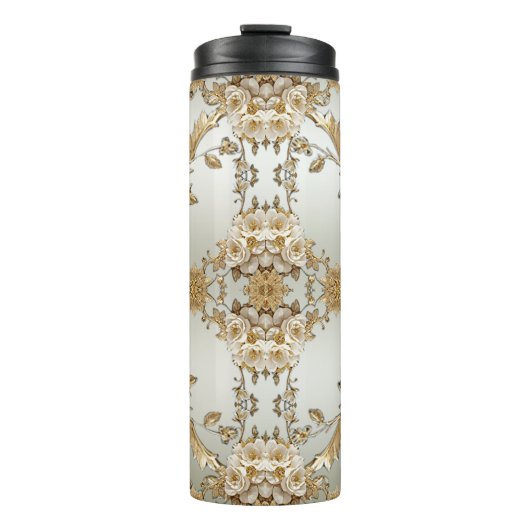Bouteilles Isothermes Orné d'or Fleurs blanches Parulines thermiques (Devant)
