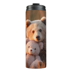 Bouteilles Isothermes Ourson Mignon Faisant un Câlin à un Ours en Peluch