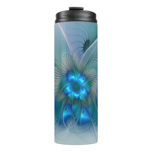 Bouteilles Isothermes Ovation debout, fractale bleue turquoise abstraite (Devant)
