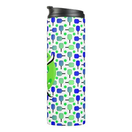 Bouteilles Isothermes Pagaies de Pickleball Bleues et Vertes Monogrammes (Tourné sur la droite)