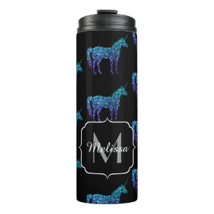 Bouteilles Isothermes Paillettes de licorne motif ombré bleu aqua Monogr