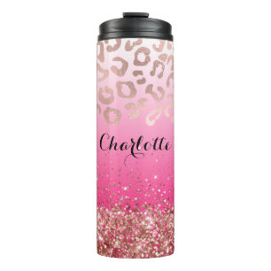Bouteilles Isothermes Paillettes Rose Chaud Élégant Léopard Ombre