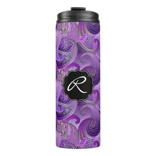 Bouteilles Isothermes Paisley violet avec monogramme personnalisé (Devant)