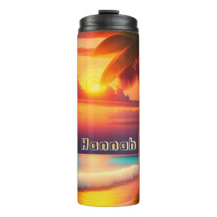 Bouteilles Isothermes Palmier sur la plage au coucher du soleil