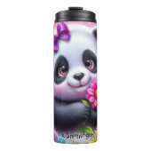 Bouteilles Isothermes Panda adorable avec une Fleur Lumineuse (Devant)