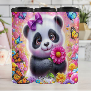 Bouteilles Isothermes Panda adorable avec une Fleur Lumineuse