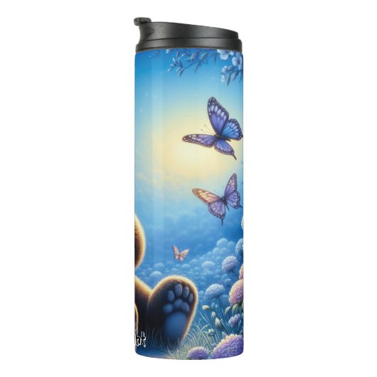 Bouteilles Isothermes Panda aux papillons en fleurs (Tourné sur la droite)