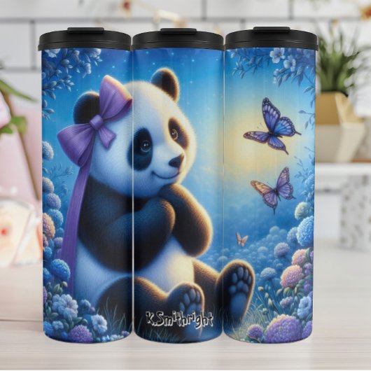 Bouteilles Isothermes Panda aux papillons en fleurs