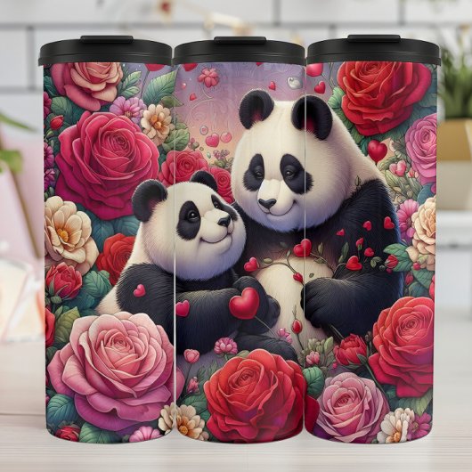 Bouteilles Isothermes Panda Bear Couple Rose Garden Wrap
