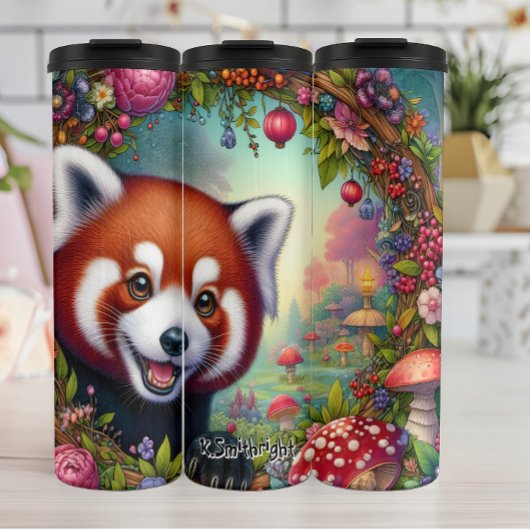 Bouteilles Isothermes Panda rouge souriant dans un jardin de fées