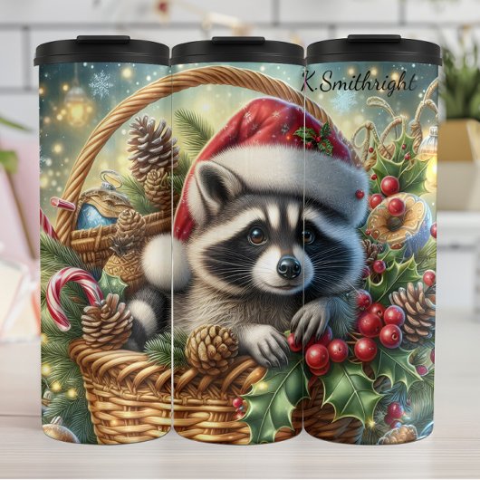 Bouteilles Isothermes Panier de Noël Raccoon de vacances Cheval