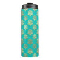 Paon Grunge Damassé Turquoise et Or