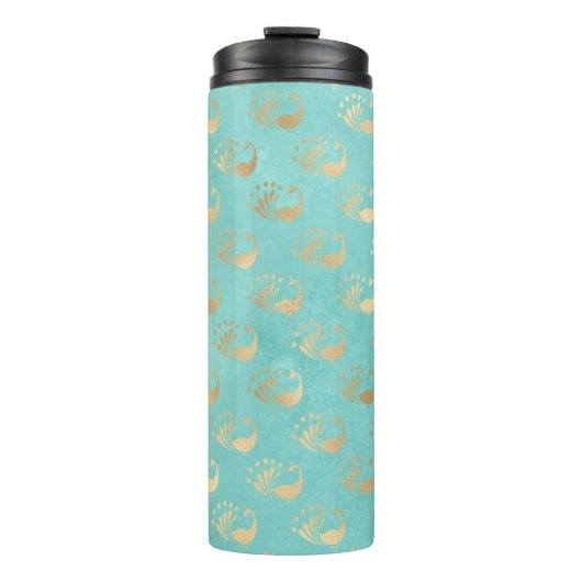 Bouteilles Isothermes Paon turquoise et or (Devant)