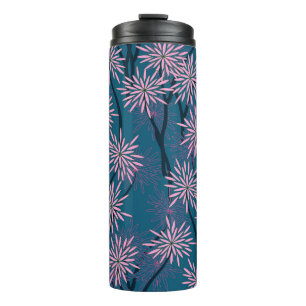 Bouteilles Isothermes Papier peint floral : bleu marine asiatique, rose.